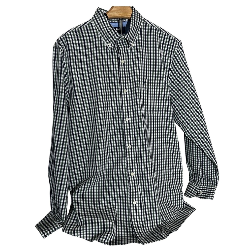 Chaps Mens Long Sleeve Gingham Button‎ Down Shirt LG Stretch Easy Care Casual